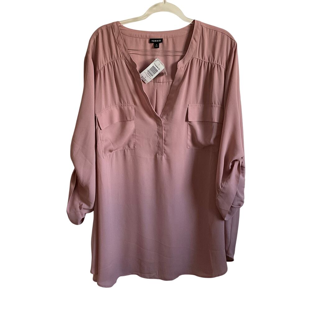Torrid Pink Long Sleeve Georgette 2 Pocket Pullover - Size 5X NEW